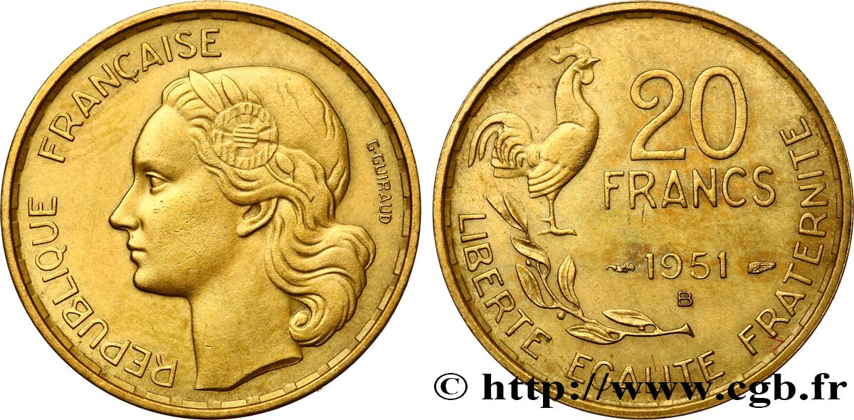 20 francs G. Guiraud 1951 Beaumont-Le-Roger F.402/8 TTB52 