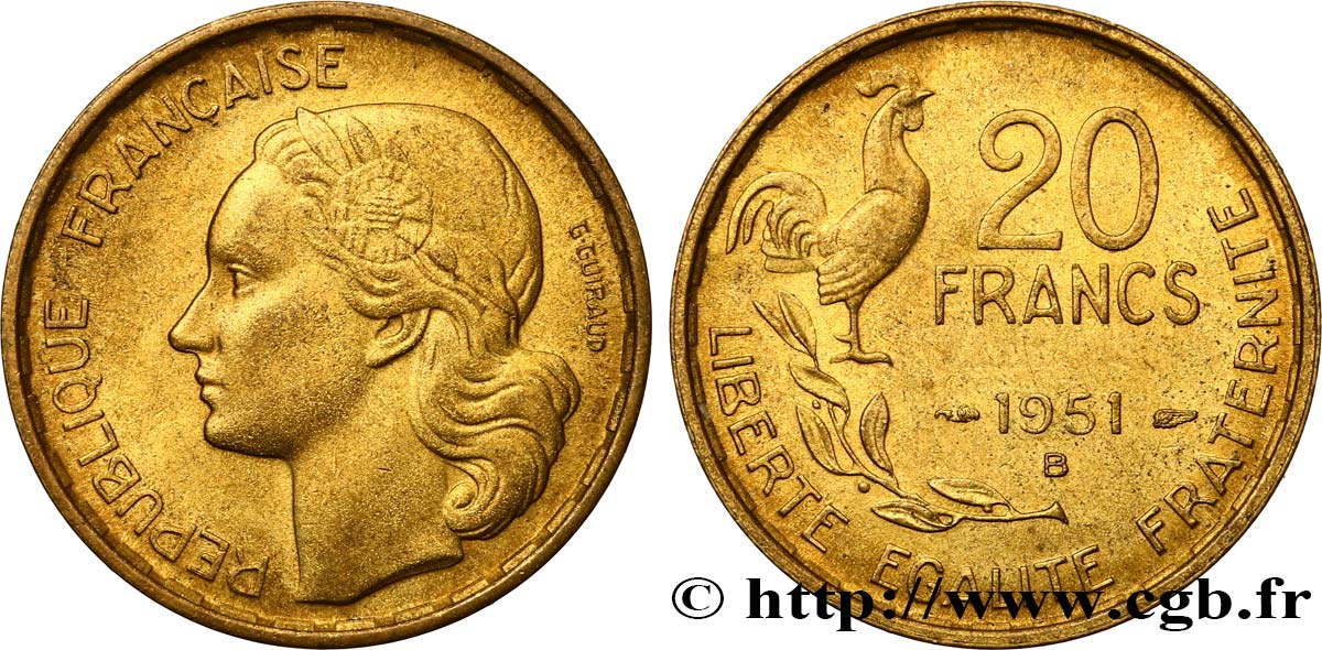 20 francs G. Guiraud 1951 Beaumont-Le-Roger F.402/8 SUP55 