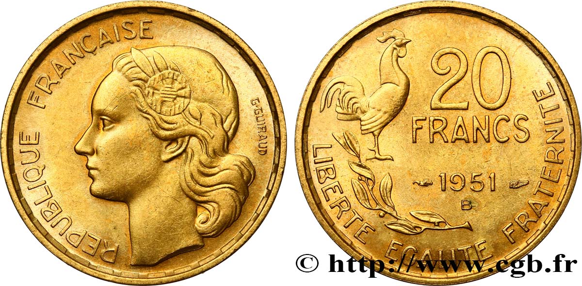20 francs G. Guiraud 1951 Beaumont-Le-Roger F.402/8 SUP55 