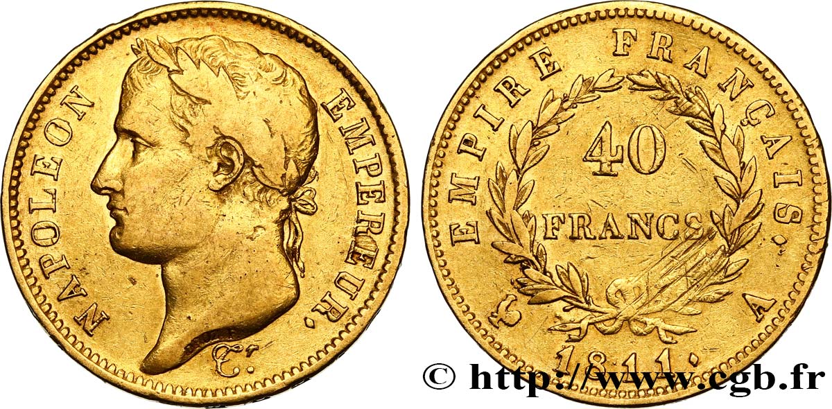 40 francs or Napoléon tête laurée, Empire français 1811 Paris F.541/6 TB 