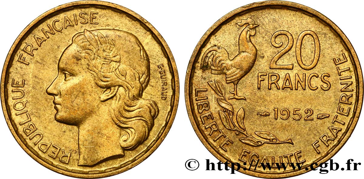 20 francs G. Guiraud 1952  F.402/9 AU52 