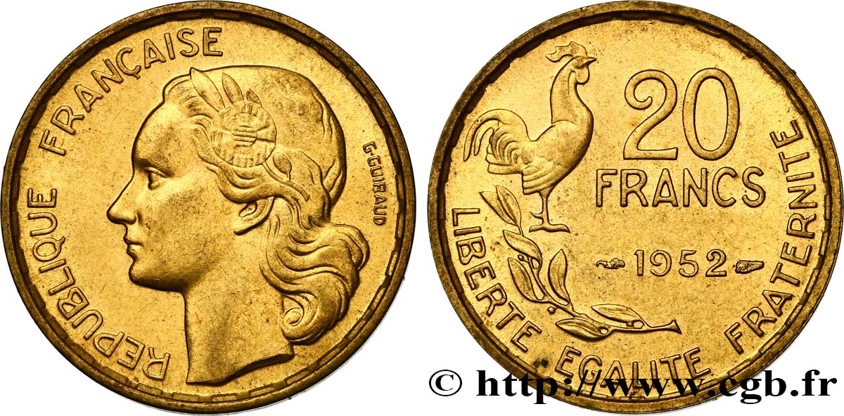 20 francs G. Guiraud 1952  F.402/9 MS60 