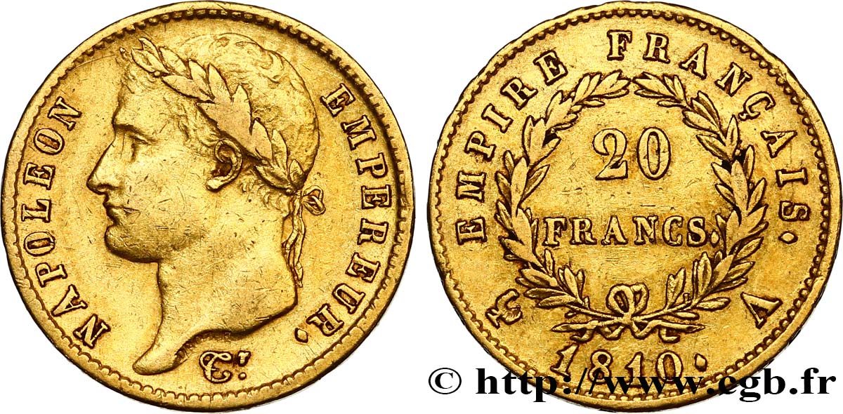 20 francs or Napoléon tête laurée, Empire français 1810 Paris F.516/9 BB40 