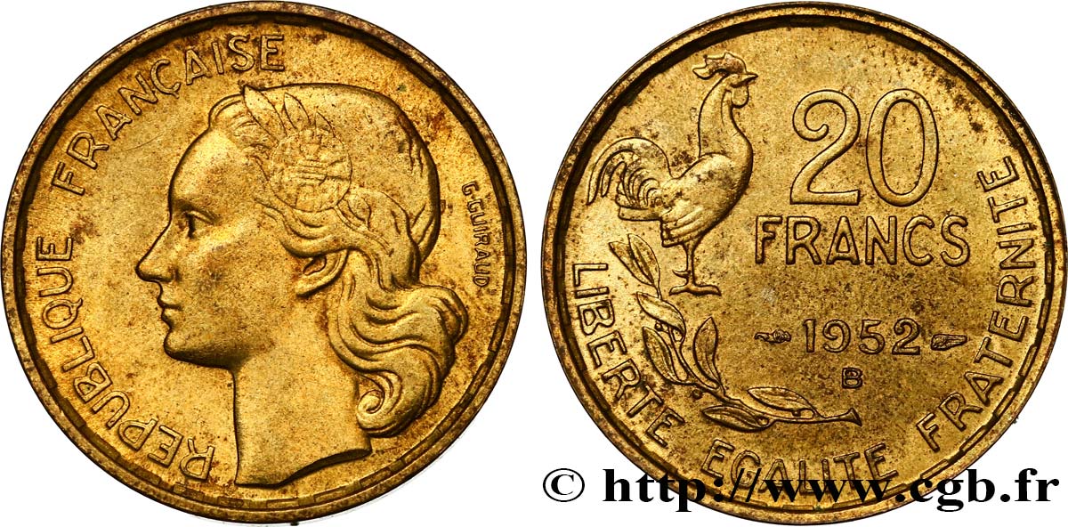 20 francs G. Guiraud 1952 Beaumont-Le-Roger F.402/10 AU55 