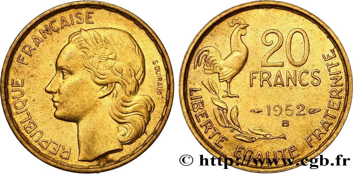 20 francs G. Guiraud 1952 Beaumont-Le-Roger F.402/10 EBC58 