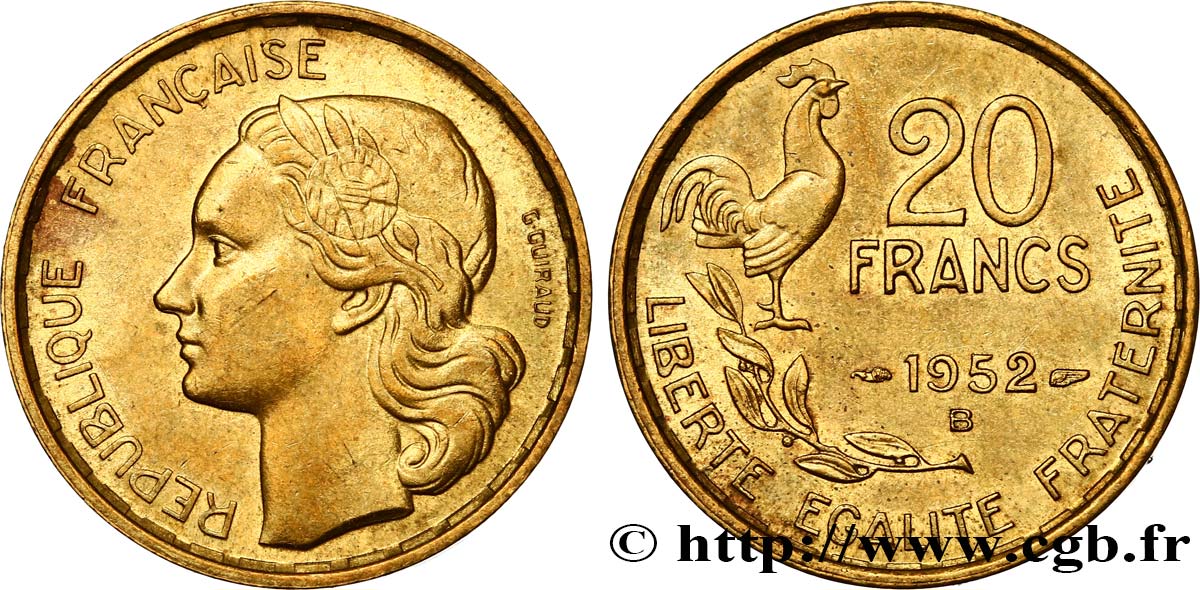 20 francs G. Guiraud 1952 Beaumont-Le-Roger F.402/10 EBC55 