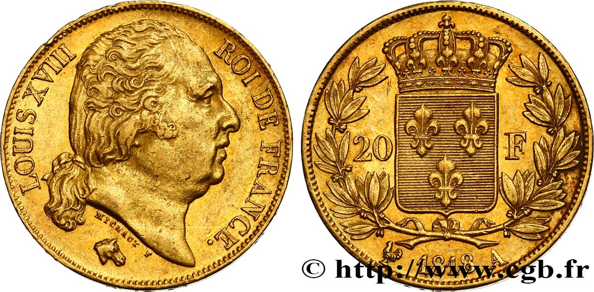 20 francs or Louis XVIII, tête nue 1818 Paris F.519/10 MBC52 