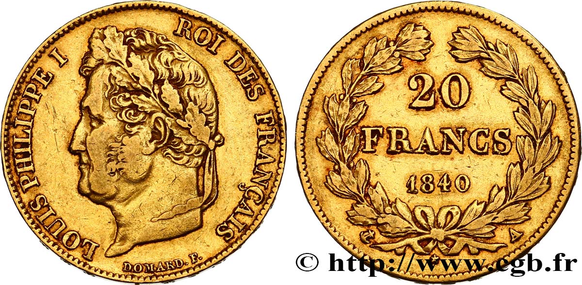 20 francs or Louis-Philippe, Domard 1840 Paris F.527/22 SS45 