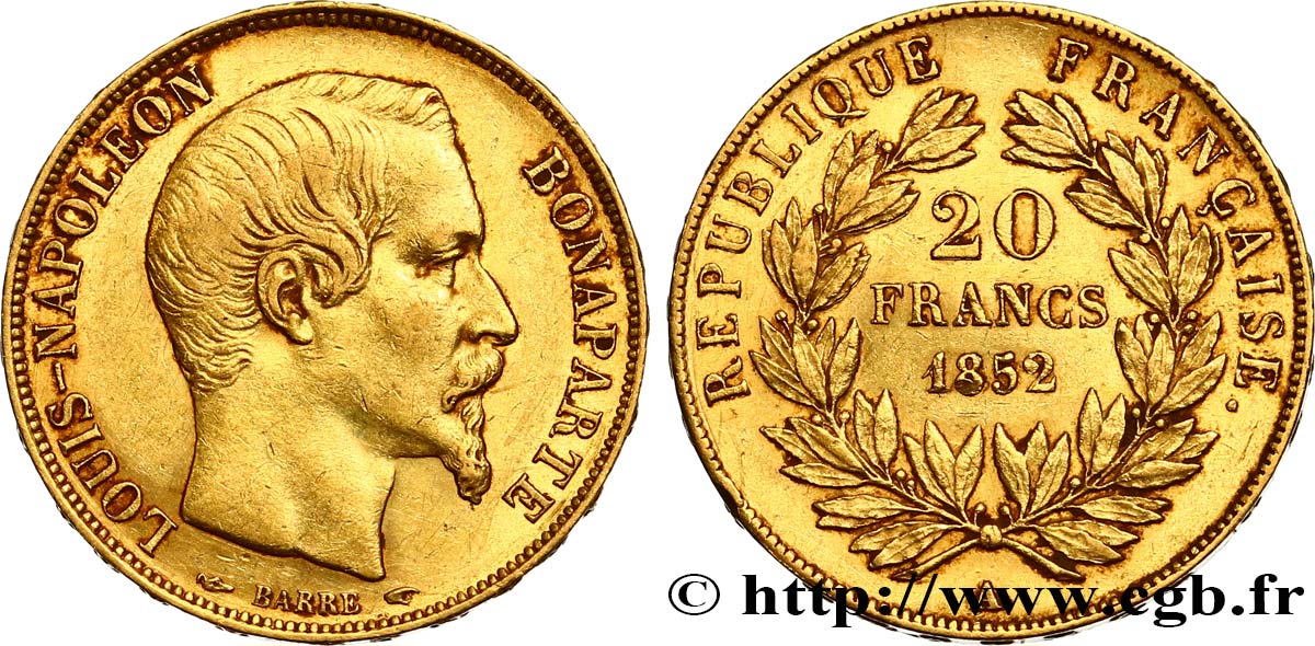 20 francs or Louis-Napoléon 1852 Paris F.530/1 MBC45 