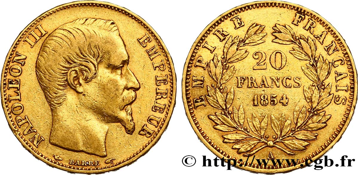 20 francs or Napoléon III, tête nue 1854 Paris F.531/2 MBC42 