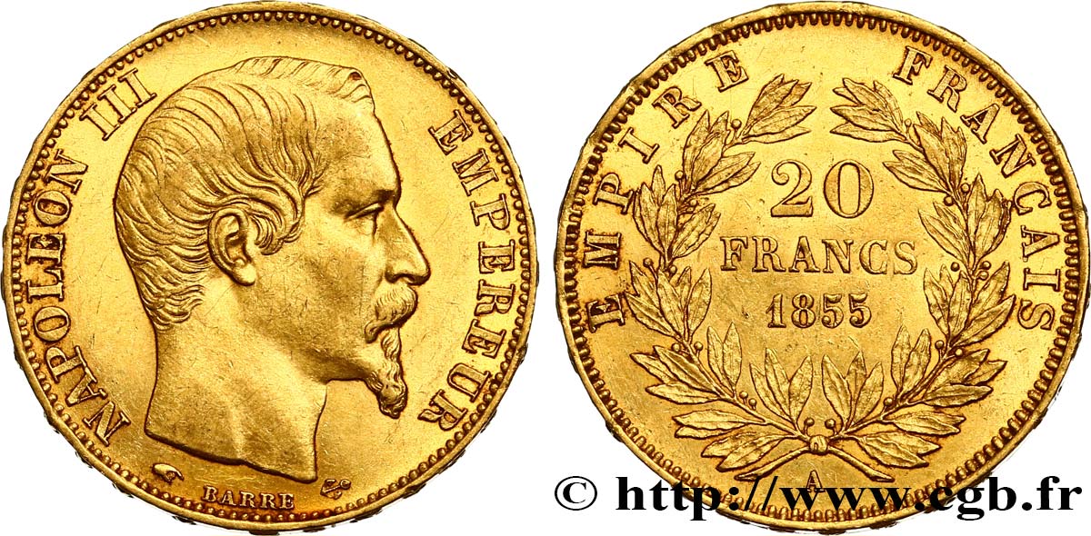 20 francs or Napoléon III, tête nue 1855 Paris F.531/4 BB52 