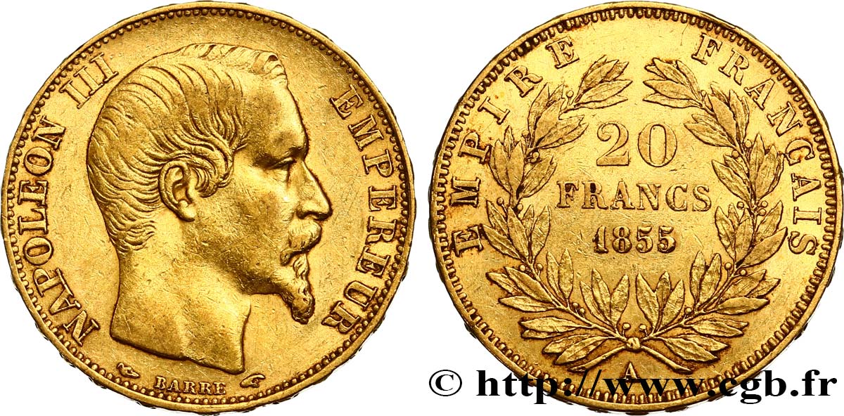 20 francs or Napoléon III, tête nue 1855 Paris F.531/3 TTB45 