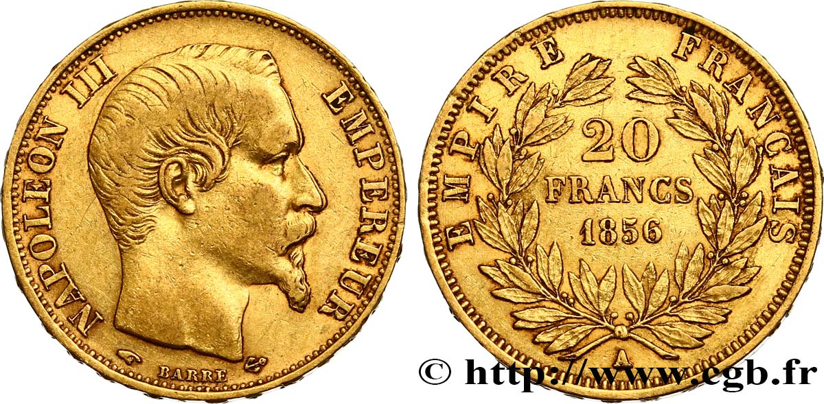 20 francs or Napoléon III, tête nue 1856 Paris F.531/9 SS42 