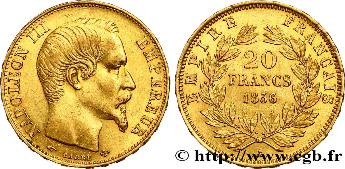 20 francs or Napoléon III, tête nue 1856 Paris F.531/9 SS50 