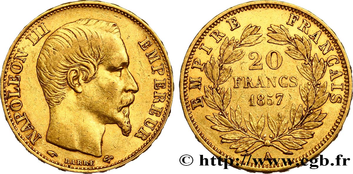 20 francs or Napoléon III, tête nue 1857 Paris F.531/12 TTB45 