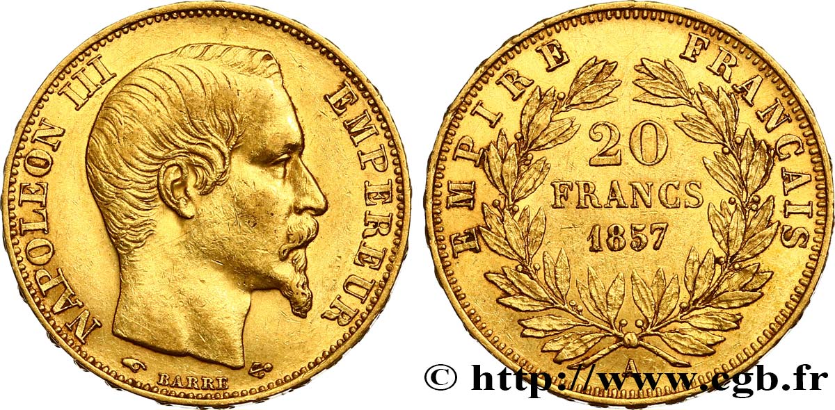 20 francs or Napoléon III, tête nue 1857 Paris F.531/12 TTB50 