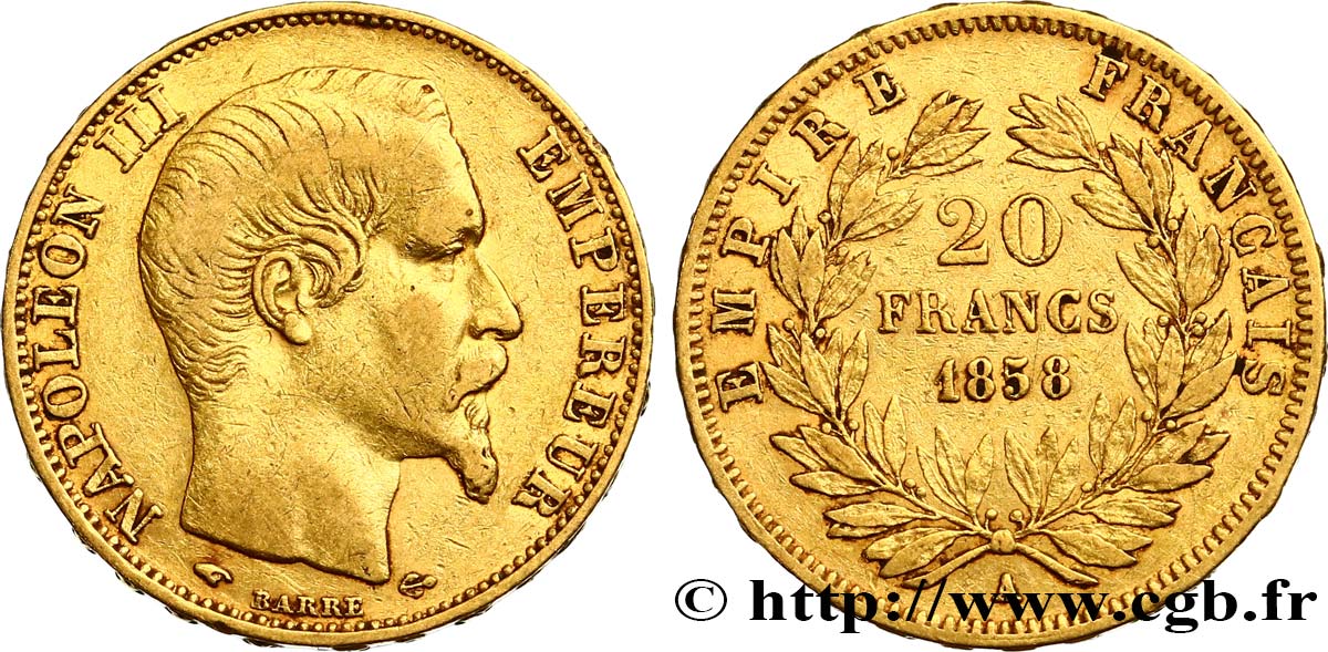 20 francs or Napoléon III, tête nue 1858 Paris F.531/13 MBC40 