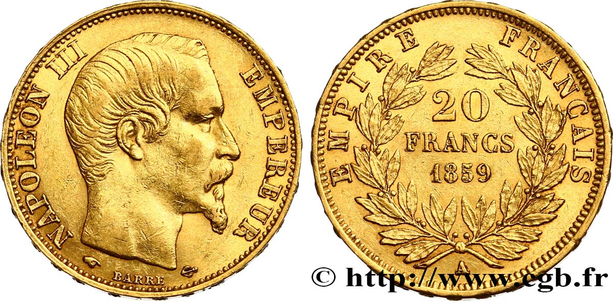 20 francs or Napoléon III, tête nue 1859 Paris F.531/15 XF48 