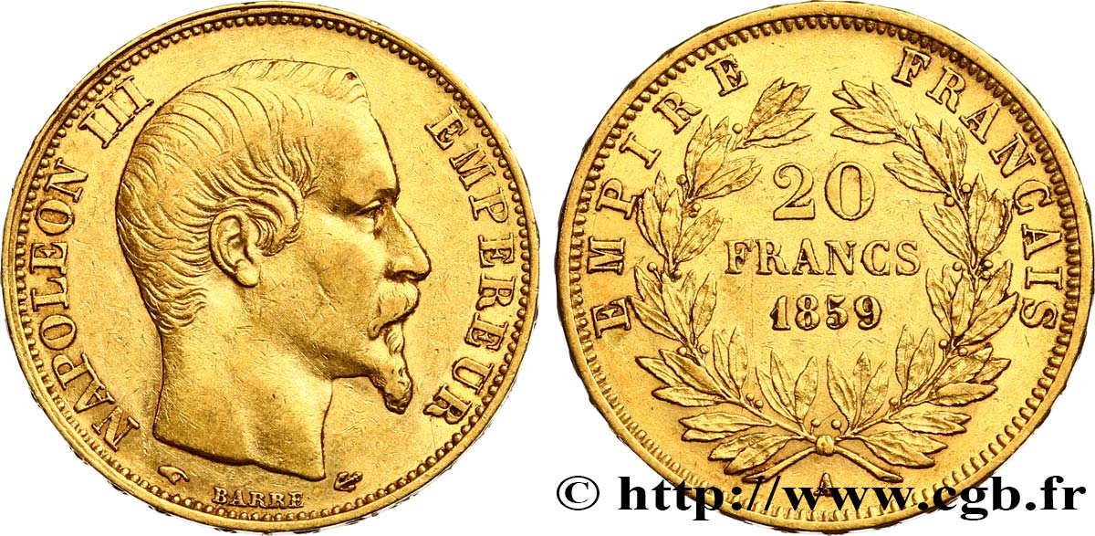 20 francs or Napoléon III, tête nue 1859 Paris F.531/15 SS48 