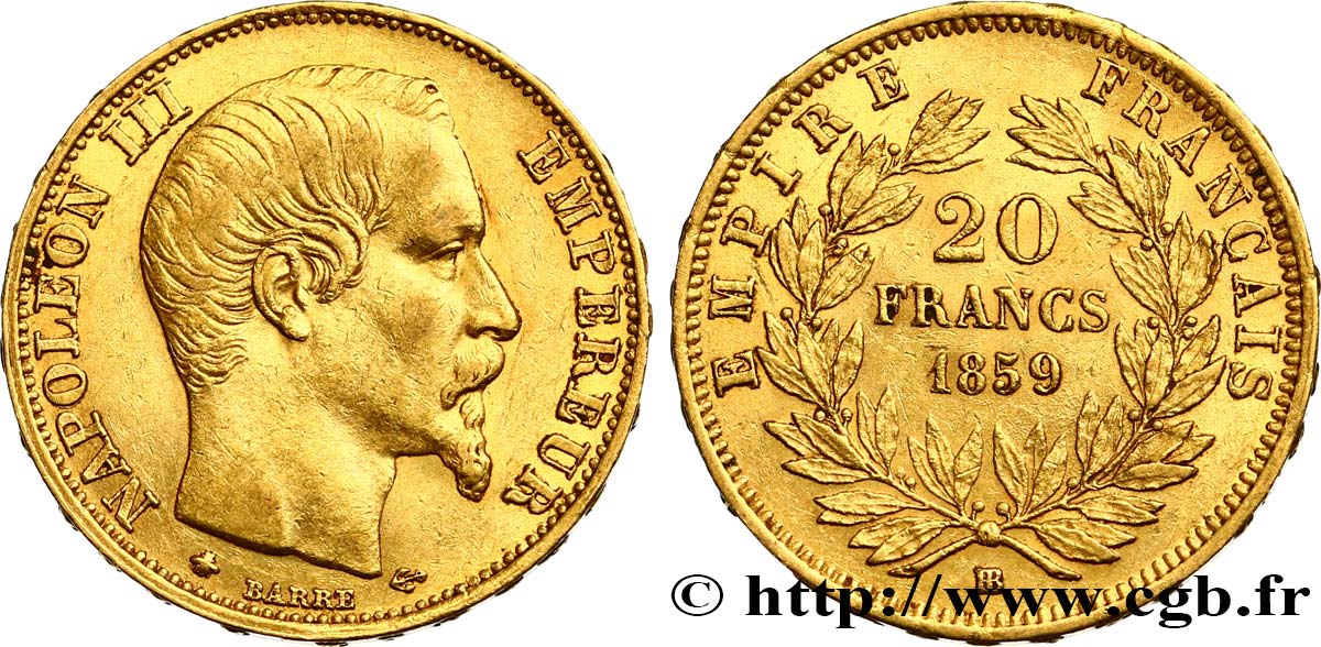 20 francs or Napoléon III, tête nue 1859 Strasbourg F.531/16 TTB48 