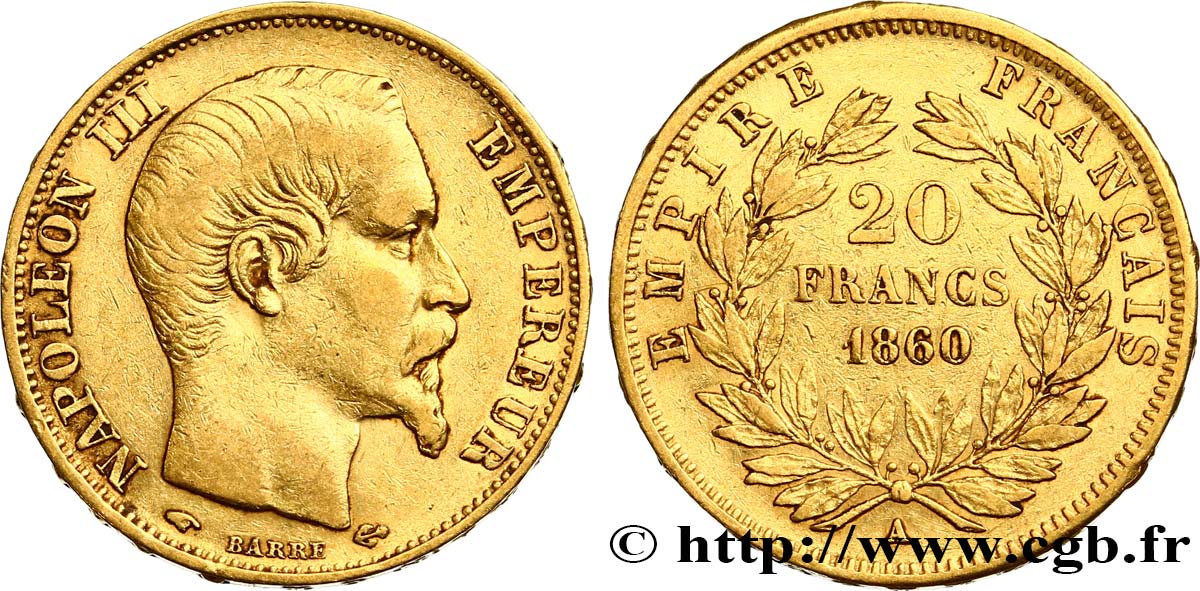 20 francs or Napoléon III, tête nue 1860 Paris F.531/18 TTB40 