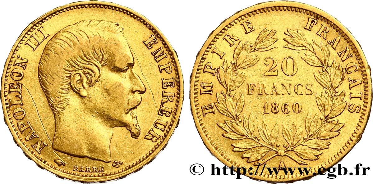 20 francs or Napoléon III, tête nue 1860 Paris F.531/18 MBC 