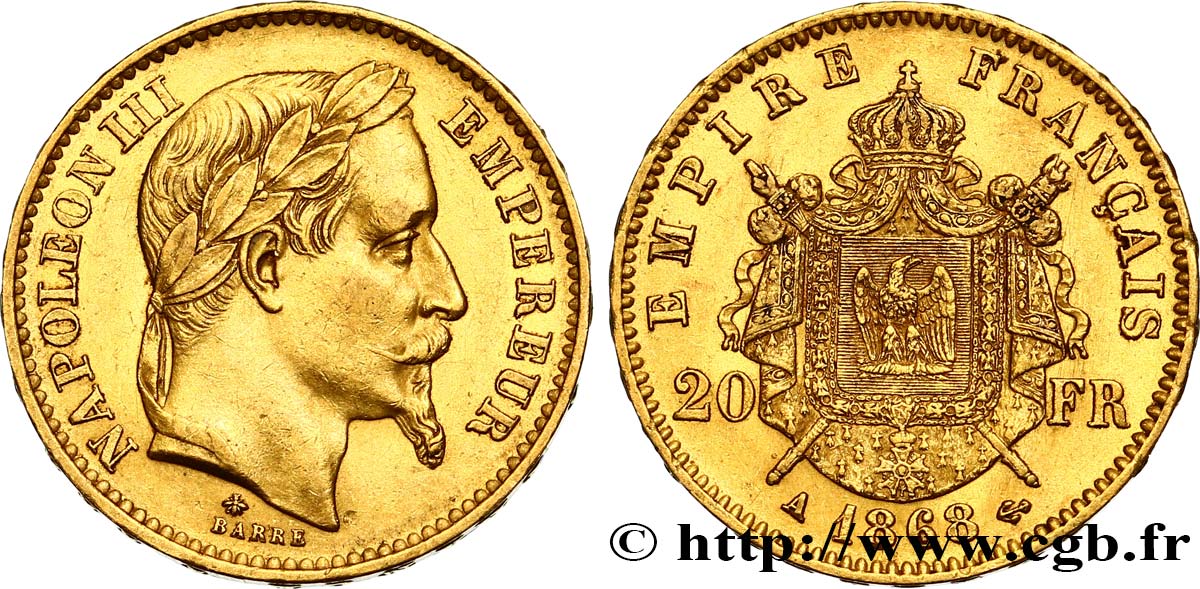 20 francs or Napoléon III, tête laurée 1868 Paris F.532/18 TTB52 