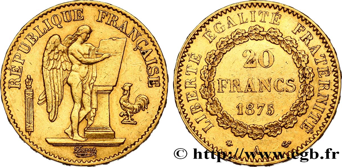 20 francs or Génie, Troisième République 1875 Paris F.533/3 SS40 