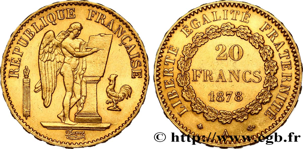 20 francs or Génie, IIIe République 1878 Paris F.533/6 MBC52 