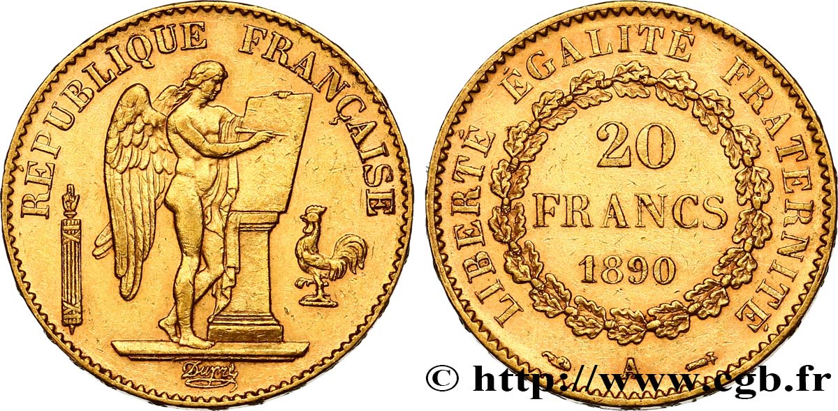 20 francs or Génie, Troisième République 1890 Paris F.533/14 XF48 