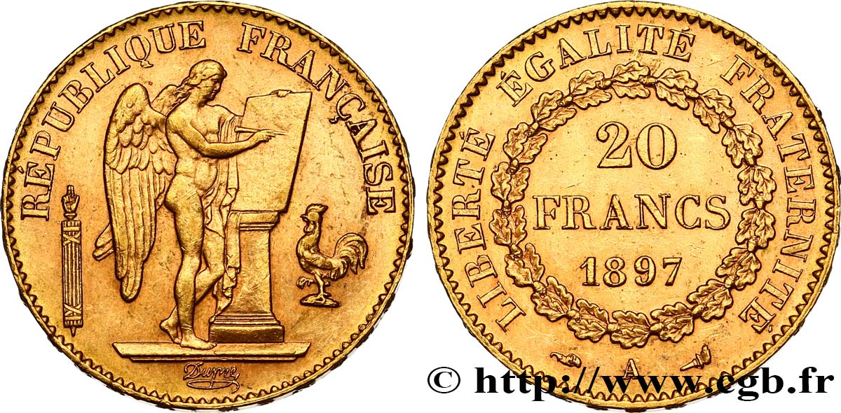 20 francs or Génie, Troisième République 1897 Paris F.533/22 AU55 