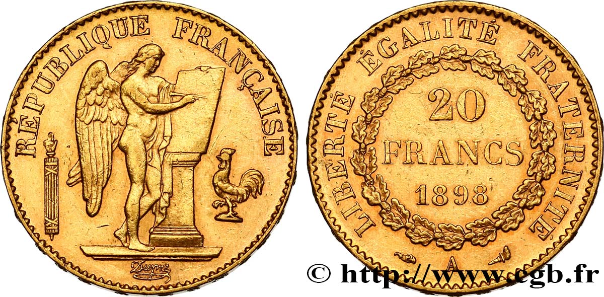20 francs or Génie, Troisième République 1898 Paris F.533/23 XF48 