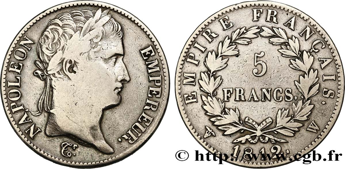 5 francs Napoléon Empereur, Empire français 1812 Lille F.307/57 BC 