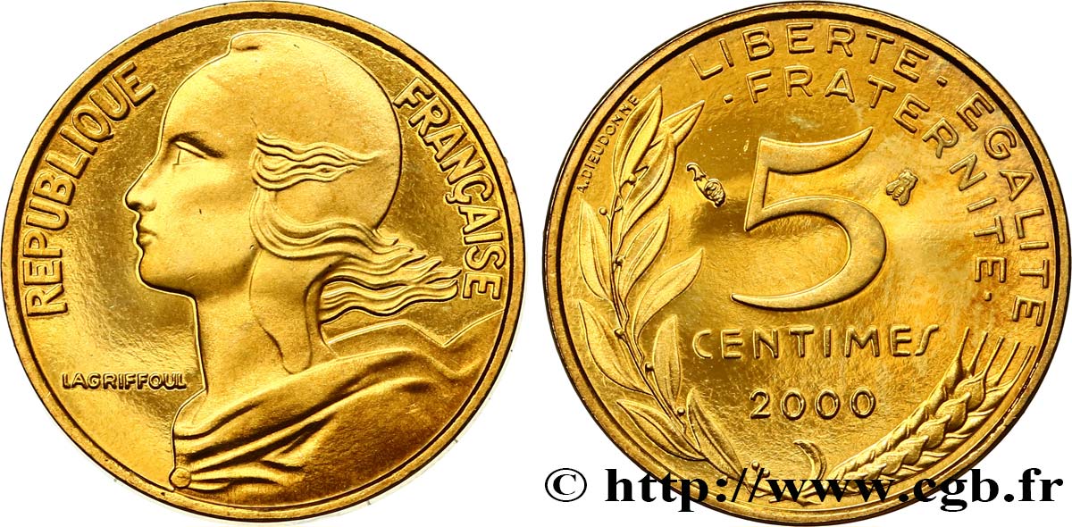 5 centimes Marianne, BE (Belle Epreuve) 2000 Pessac F.125/44 var. MS 