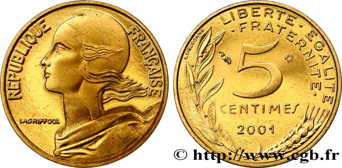 5 centimes Marianne, BE (Belle Épreuve) 2001 Pessac F.125/45 var. MS 