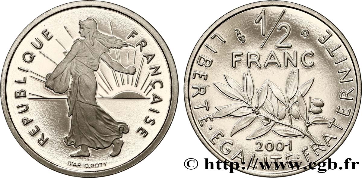 1/2 franc Semeuse, BE (Belle Épreuve) 2001 Pessac F.198/44 var. MS 
