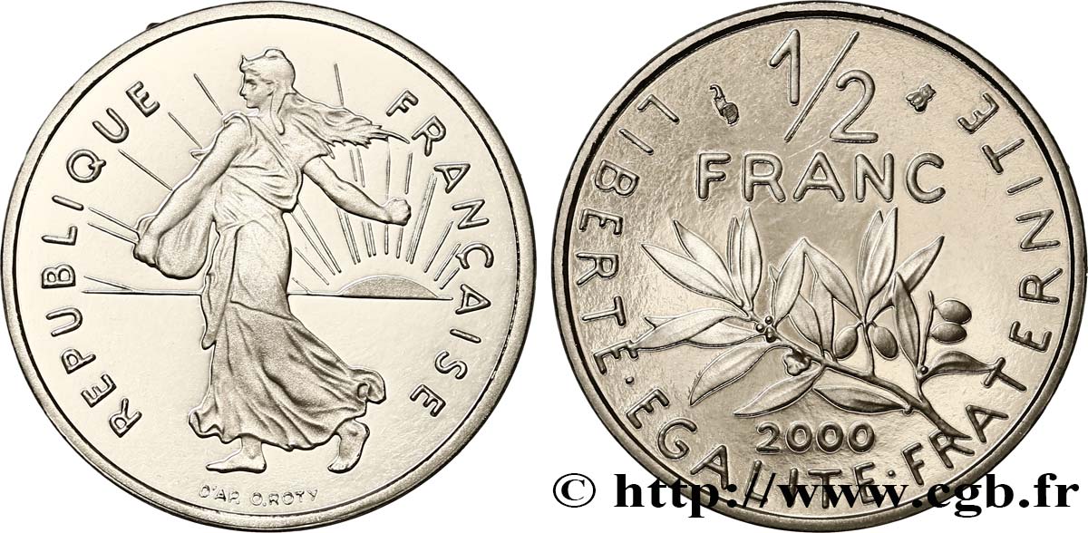 1/2 franc Semeuse, BE (Belle Épreuve) 2000 Pessac F.198/43 var. ST 