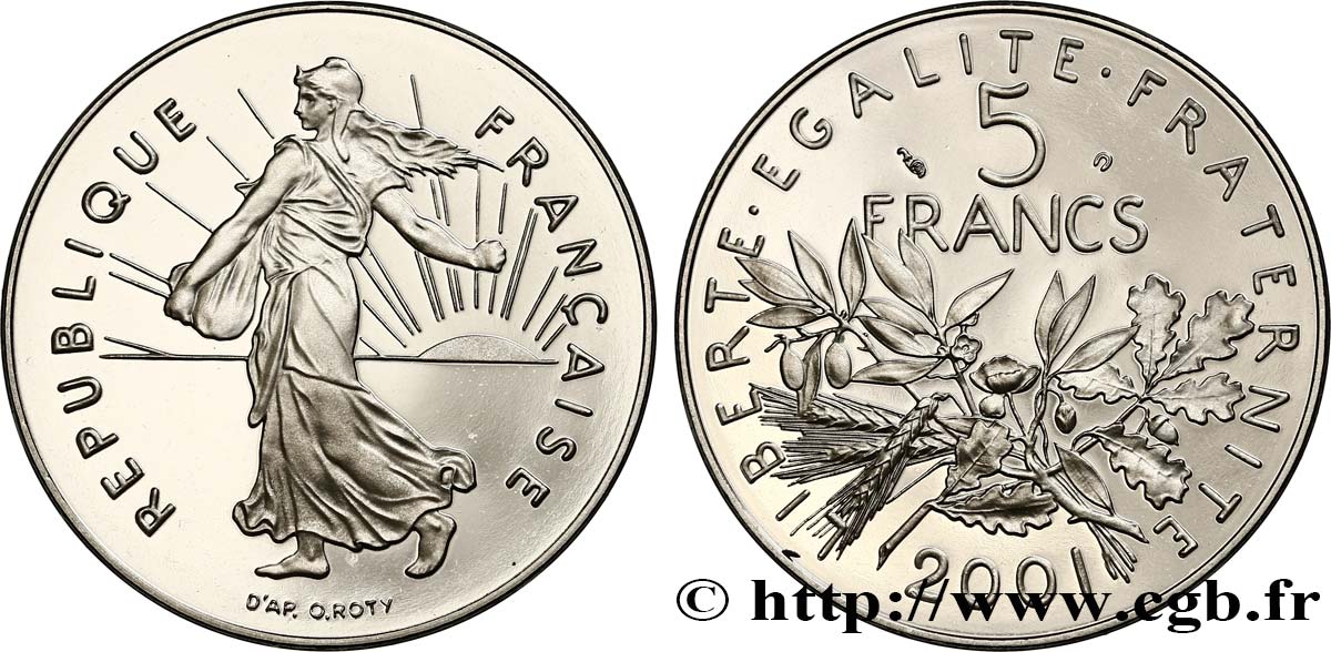 5 francs Semeuse, nickel, BE (Belle Épreuve) 2001 Pessac F.341/37 var. FDC 