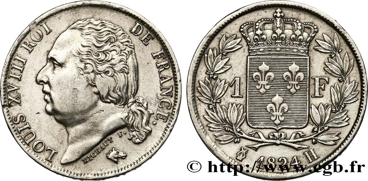1 franc Louis XVIII 1824 La Rochelle F.206/59 TTB 
