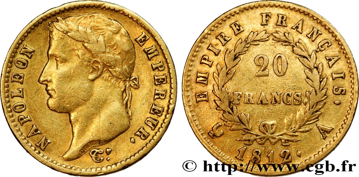 20 francs or Napoléon tête laurée, Empire français 1812 Paris F.516/22 TTB40 
