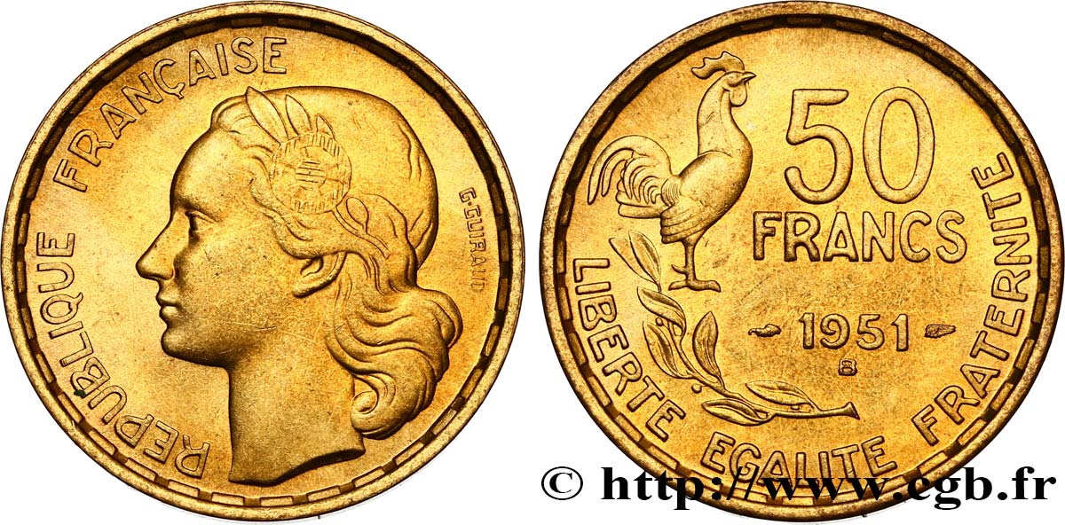 50 francs Guiraud 1951 Beaumont-Le-Roger F.425/6 EBC55 