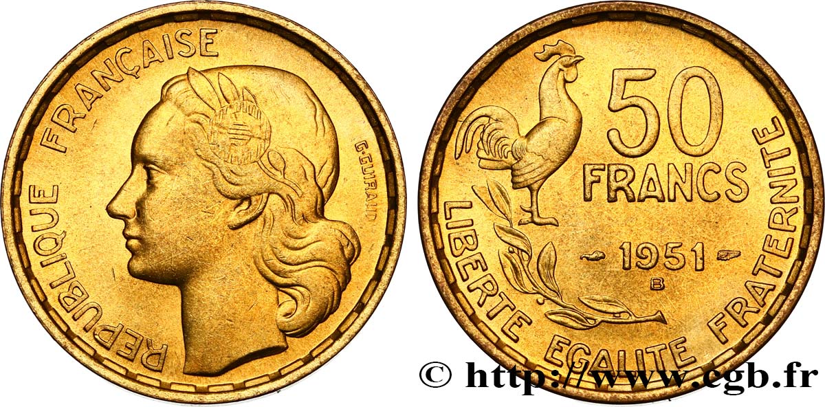 50 francs Guiraud 1951 Beaumont-Le-Roger F.425/6 EBC55 