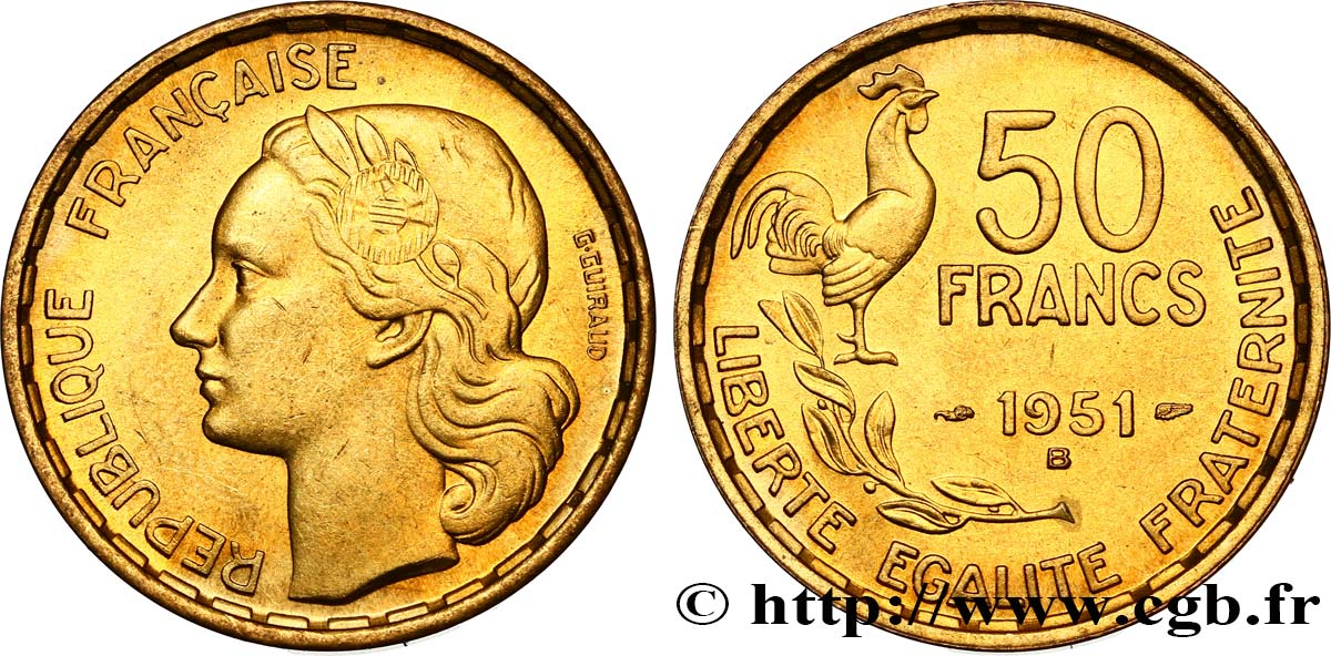 50 francs Guiraud 1951 Beaumont-Le-Roger F.425/6 EBC58 