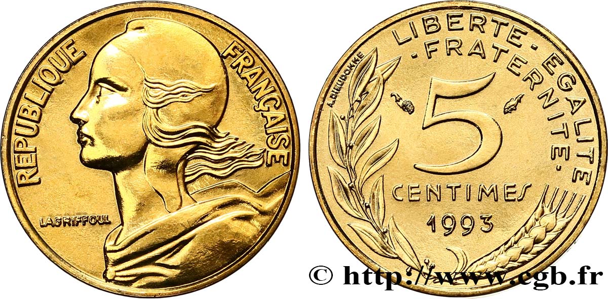 5 centimes Marianne, BU (Brillant Universel), frappe médaille 1993 Pessac F.135/34 FDC 