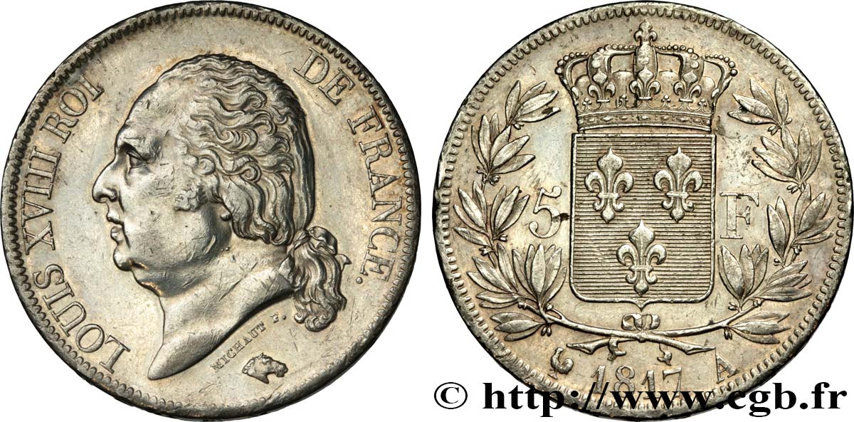 5 francs Louis XVIII, tête nue 1817  Paris F.309/14 AU 