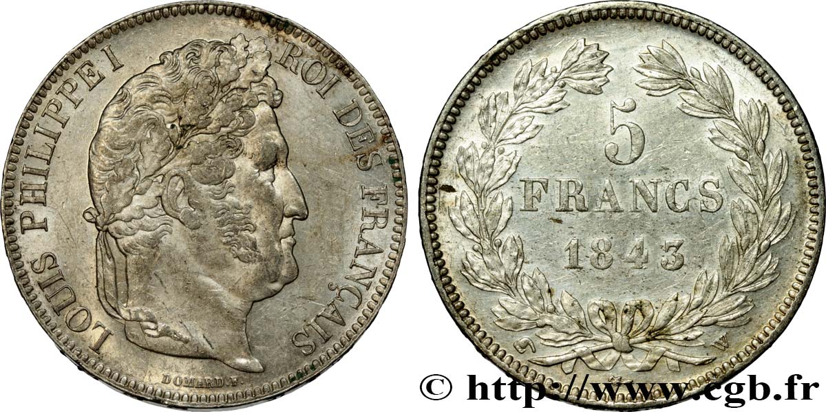 5 francs IIe type Domard 1843 Lille F.324/104 TTB+ 