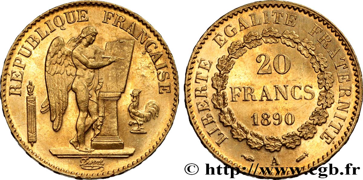 20 francs or Génie, Troisième République 1890 Paris F.533/14 VZ62 