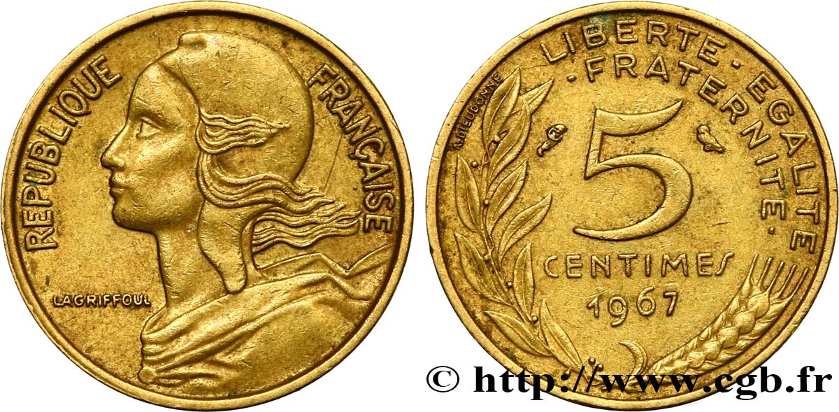 5 centimes Marianne 1967 Paris F.125/3 TTB45 