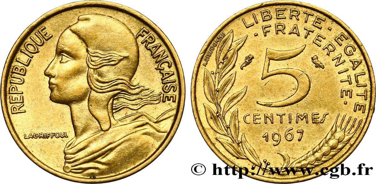 5 centimes Marianne 1967 Paris F.125/3 AU50 