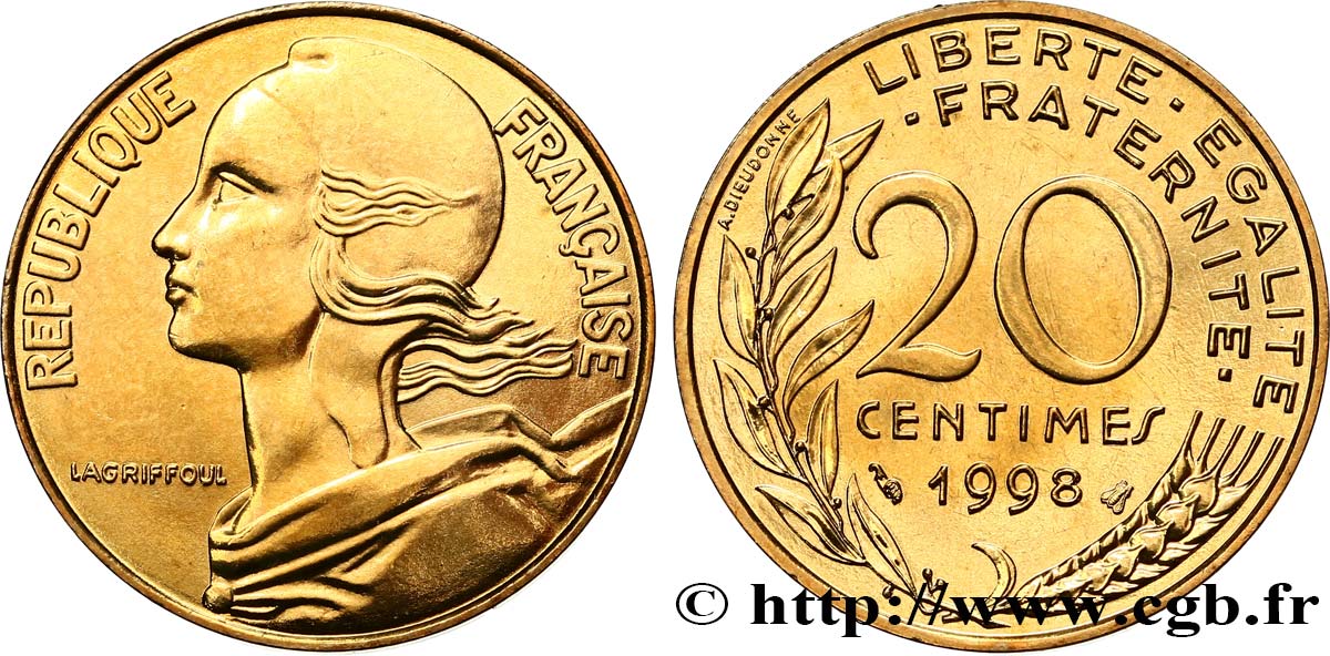 20 centimes Marianne, BU (Brillant Universel) 1998 Pessac F.156/42 FDC 